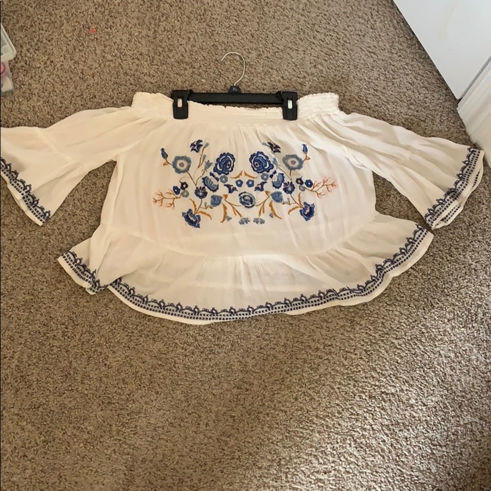 Off the shoulder white floral top